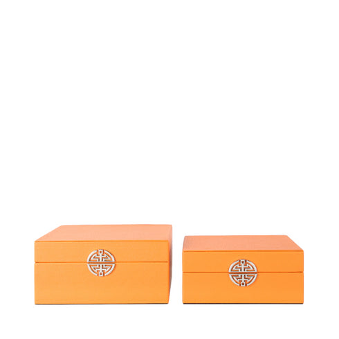 Orange & Gold Faux Leather Boxes Set of 2